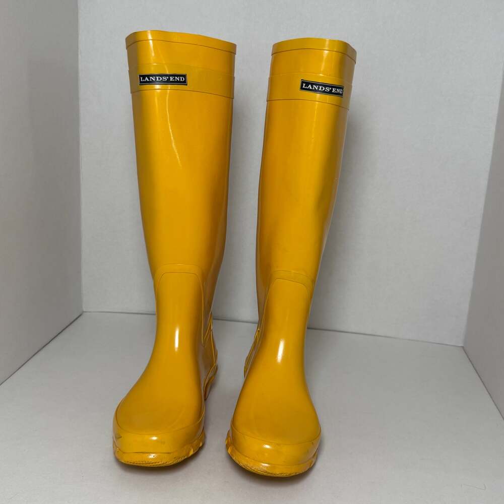 Lands’ End Yellow Rubber Rain Boots Women’s Size 7 Tall